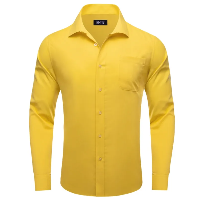 Barry Wang Plain Solid Yellow Shirt Silk Button Collar Shirt For Men sold by Barrywang