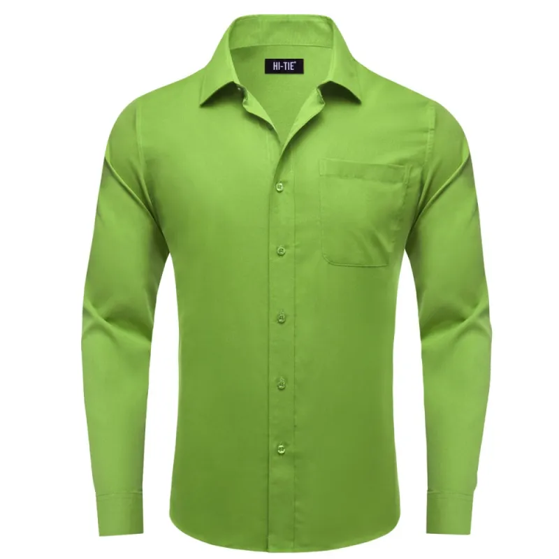 Barry Wang Plain Solid Forest Green Shirt Silk Button Dress Collar Shirt sold by Barrywang