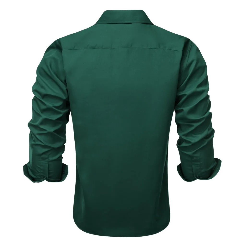 Barry Wang Solid Hunter Green Plain Shirt Silk Button Dress Collar Shirt sold by Barrywang product image thumbnail 5