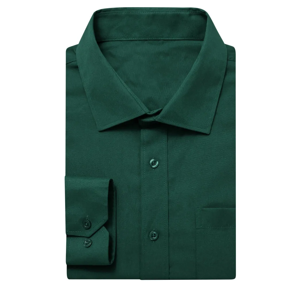 Barry Wang Solid Hunter Green Plain Shirt Silk Button Dress Collar Shirt sold by Barrywang product image thumbnail 3