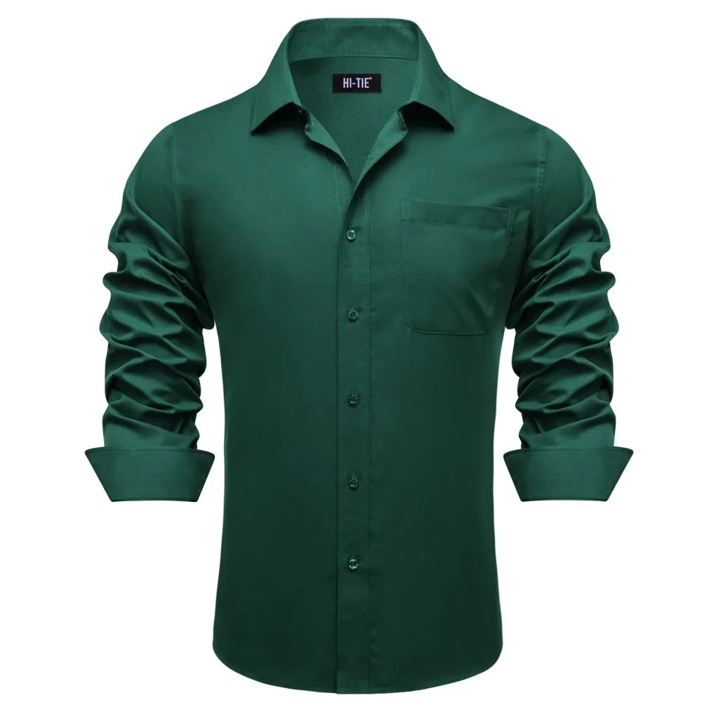 Barry Wang Solid Hunter Green Plain Shirt Silk Button Dress Collar Shirt sold by Barrywang product image thumbnail 2