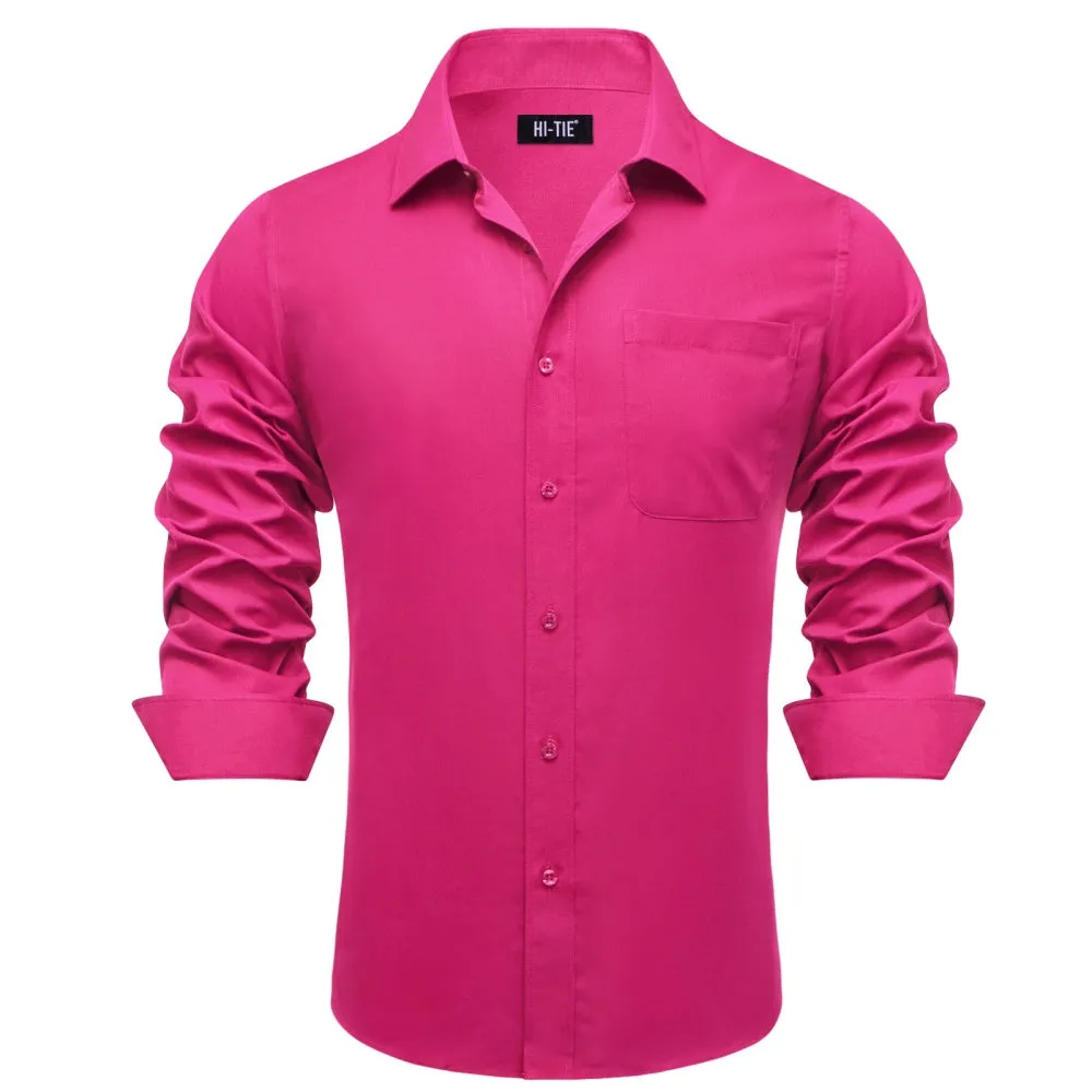 Barry Wang Solid Plain Deep Pink Shirt Silk Button Dress Collar Shirt sold by Barrywang product image thumbnail 2