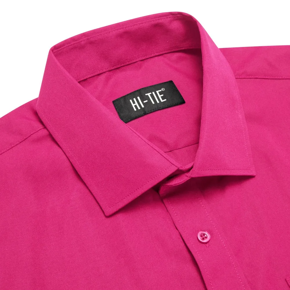 Barry Wang Solid Plain Deep Pink Shirt Silk Button Dress Collar Shirt sold by Barrywang product image thumbnail 4