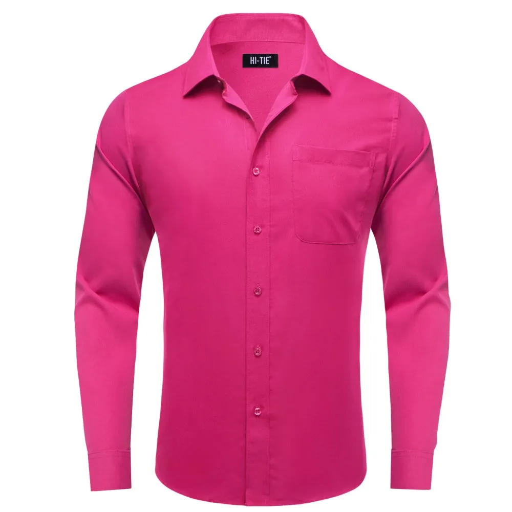 Barry Wang Solid Plain Deep Pink Shirt Silk Button Dress Collar Shirt sold by Barrywang