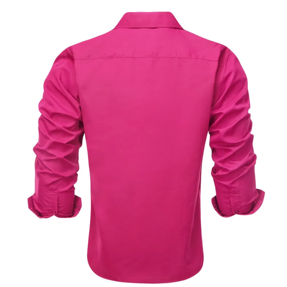 Barry Wang Solid Plain Deep Pink Shirt Silk Button Dress Collar Shirt sold by Barrywang product image thumbnail 3