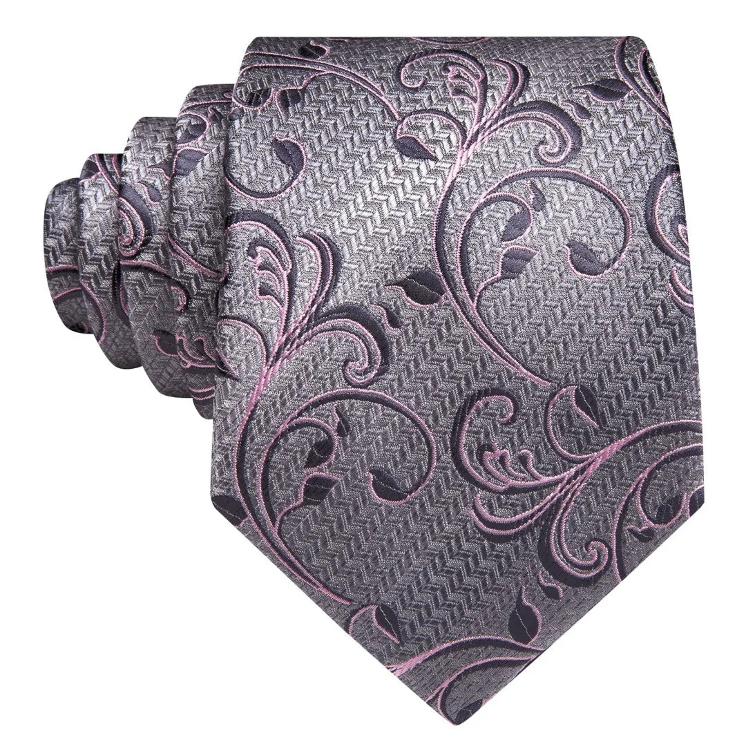 Barry. Wang Silver Tie Plum Floral Tie Mens Silk Tie Pocket Square Cufflinks Set sold by Barrywang product image thumbnail 3