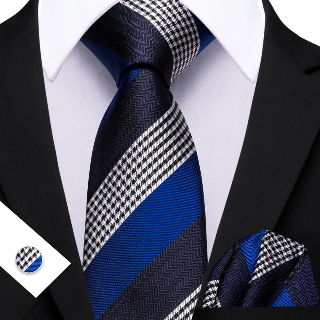 Barry. Wang Blue Striped Tie Mens Silk Tie Pocket Square Cufflinks Set sold by Barrywang