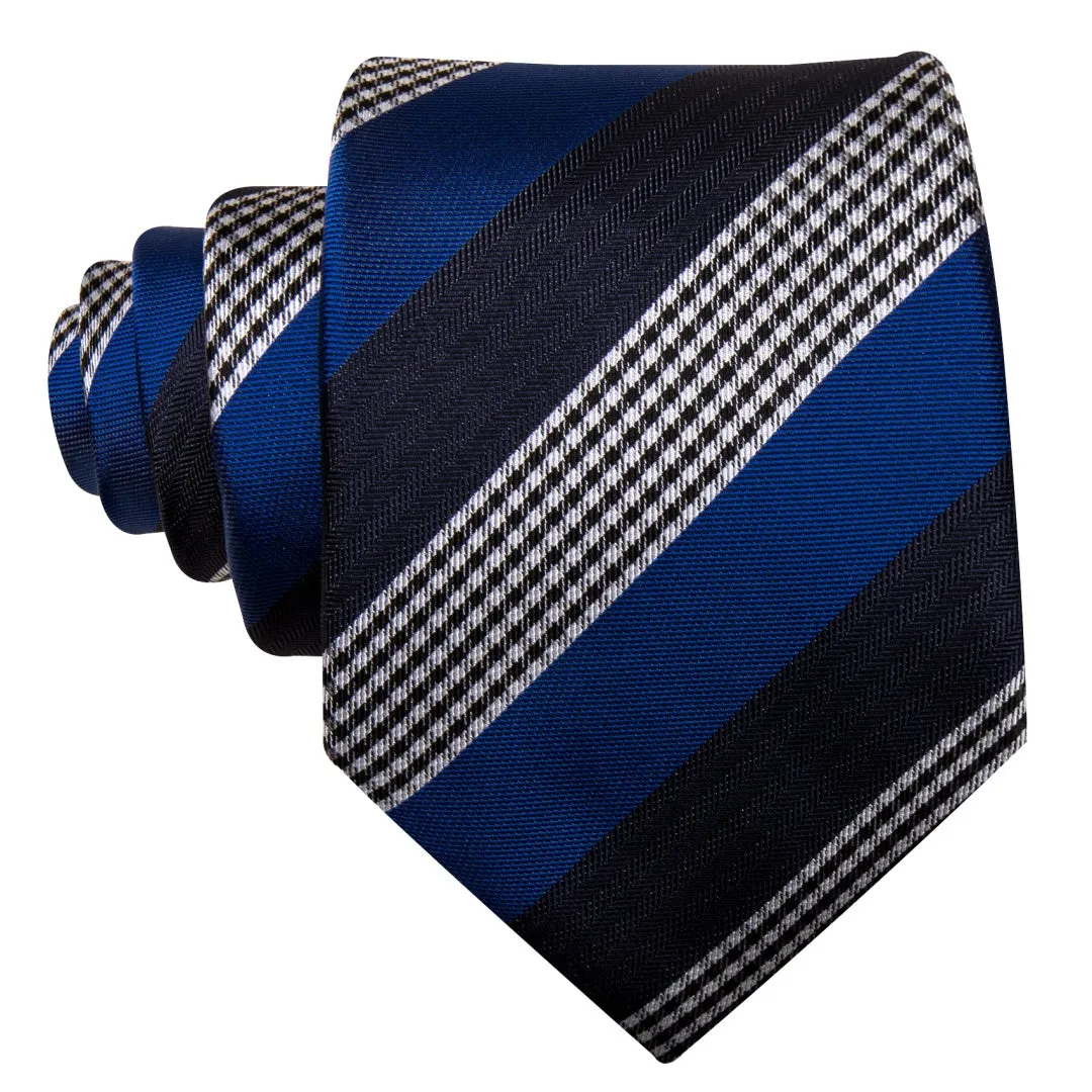Barry. Wang Blue Striped Tie Mens Silk Tie Pocket Square Cufflinks Set sold by Barrywang product image thumbnail 3