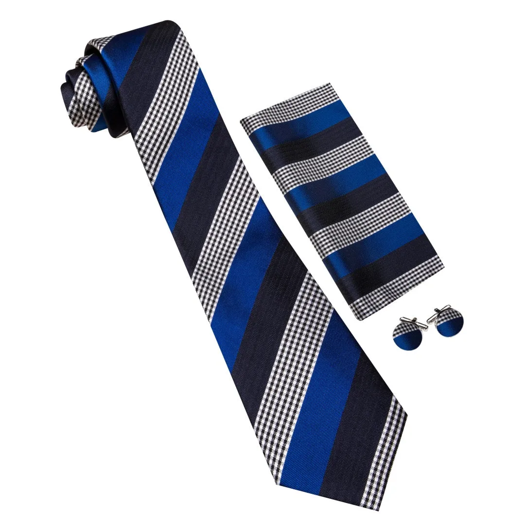 Barry. Wang Blue Striped Tie Mens Silk Tie Pocket Square Cufflinks Set sold by Barrywang product image thumbnail 2