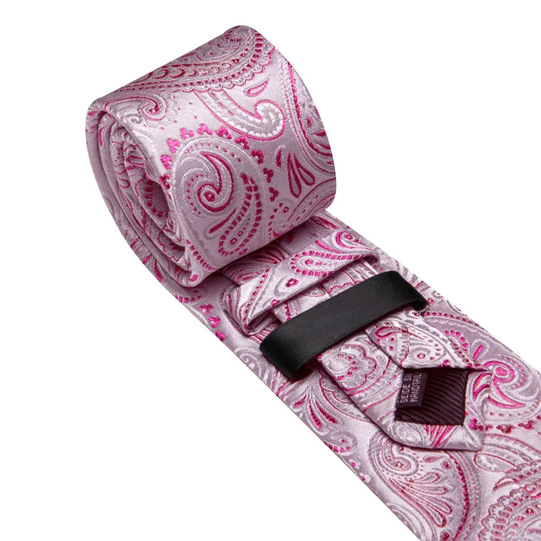 Barry. Wang Paisley Tie Silver Deep Pink Silk Men's Tie Pocket Square Cufflinks Set sold by Barrywang product image thumbnail 4