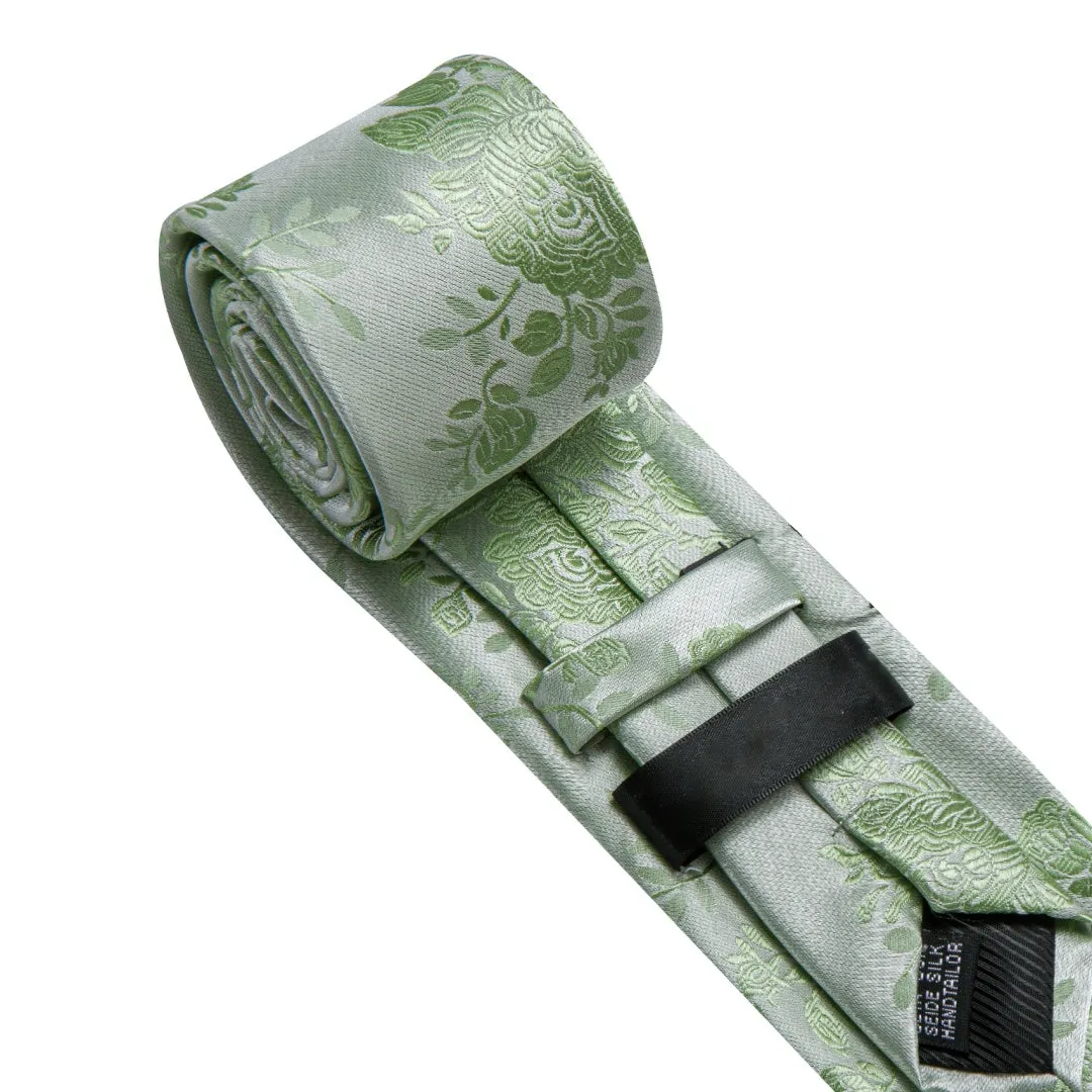 Barry. Wang Sage Green Floral Silk Tie Pocket Square Cufflinks Set Silk Men Tie sold by Barrywang product image thumbnail 4