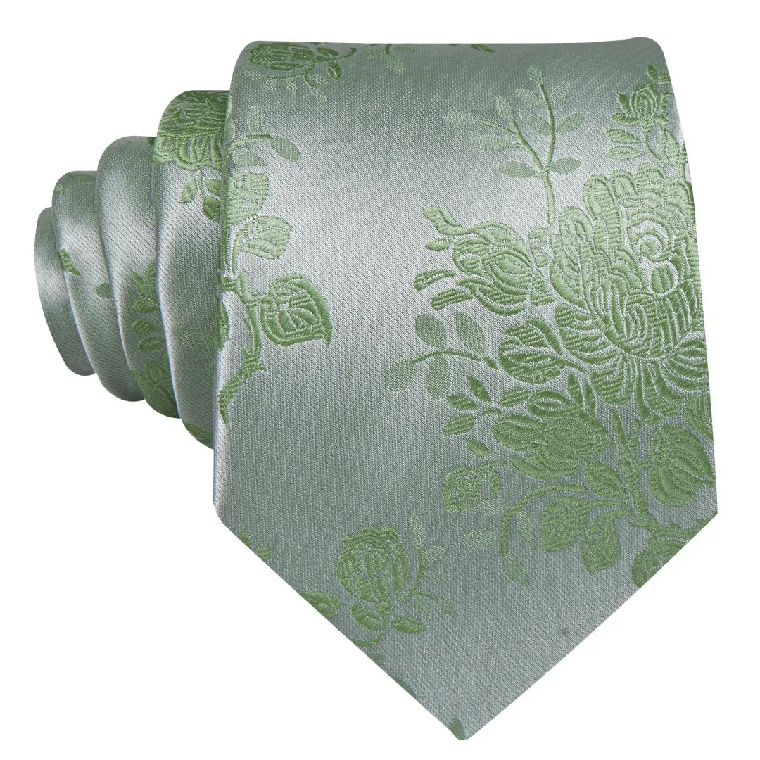 Barry. Wang Sage Green Floral Silk Tie Pocket Square Cufflinks Set Silk Men Tie sold by Barrywang product image thumbnail 3