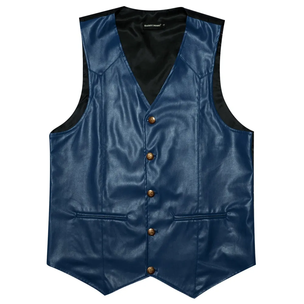 Barry. Wang Mens Leather Vest Midnight-Blue V-Neck Button Up Vest For Men sold by Barrywang product image thumbnail 4