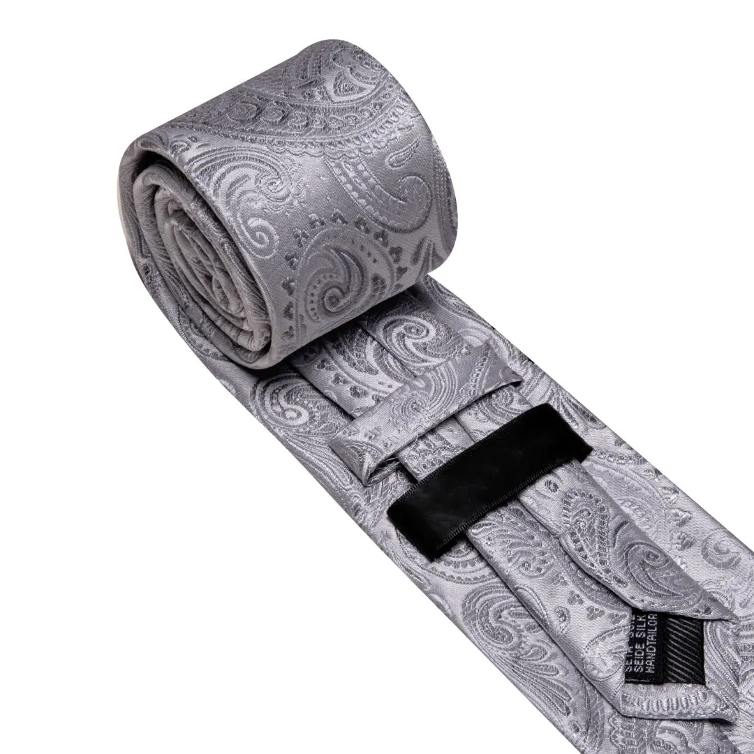 Barry. Wang Paisley Tie Silver Silk Men's Tie Pocket Square Cufflinks Set sold by Barrywang product image thumbnail 4