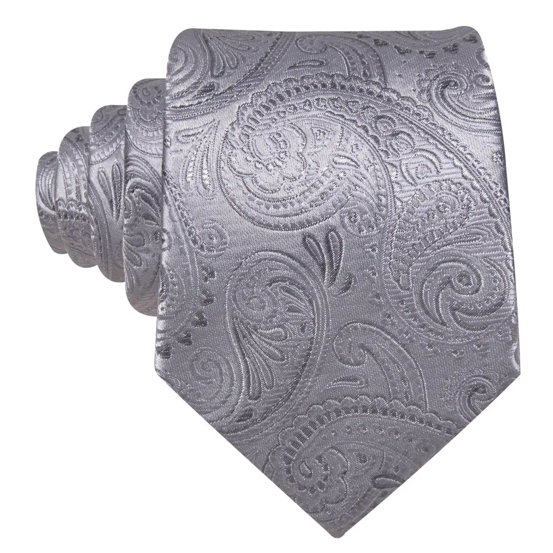 Barry. Wang Paisley Tie Silver Silk Men's Tie Pocket Square Cufflinks Set sold by Barrywang product image thumbnail 3
