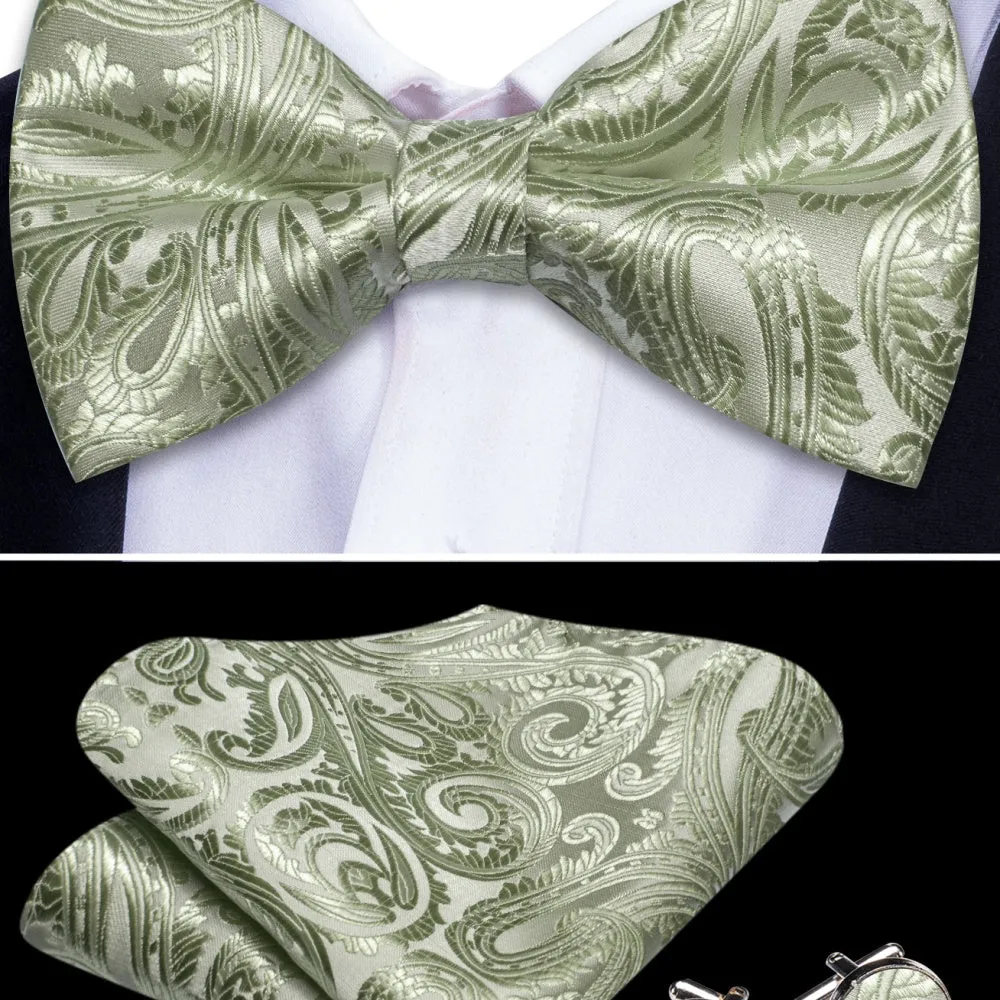 Barry. Wang 5pcs Mens Waistcoat Set Sage Green Floral Vest Necktie Bowtie Set sold by Barrywang product image thumbnail 4