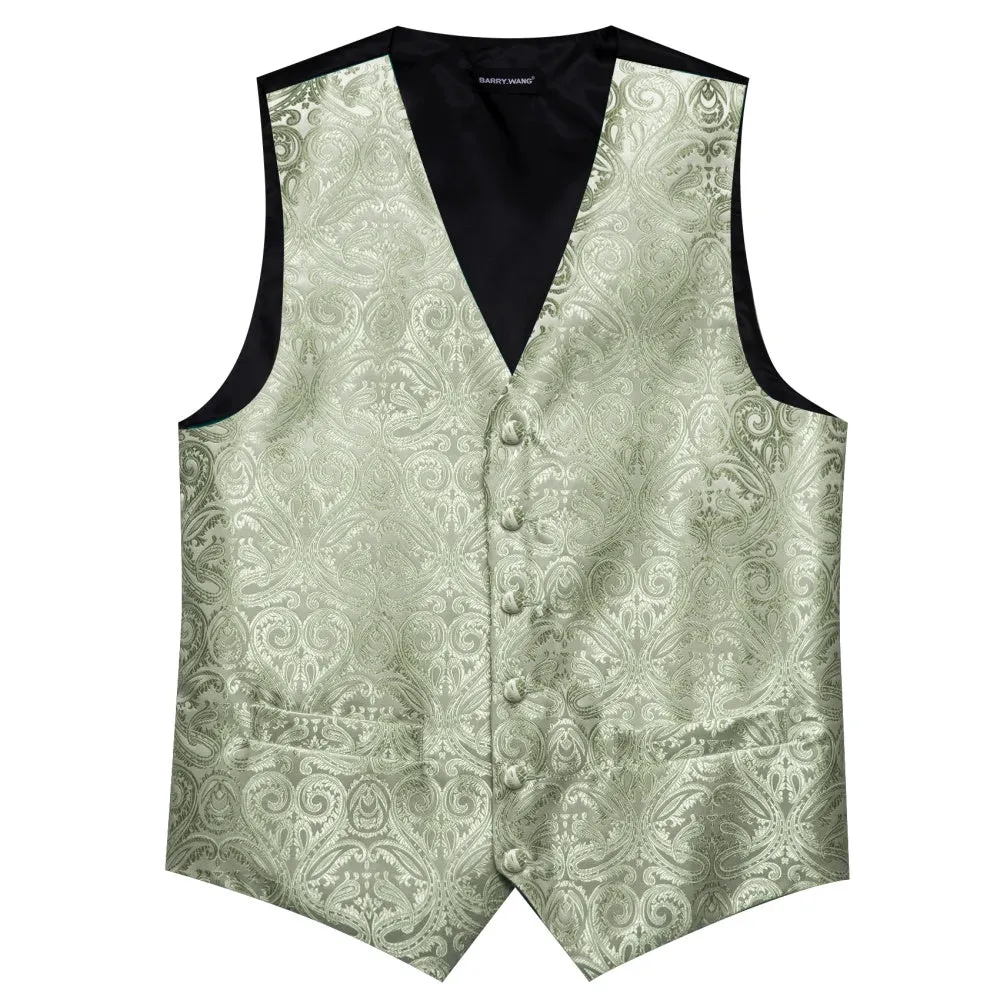 Barry. Wang 5pcs Mens Waistcoat Set Sage Green Floral Vest Necktie Bowtie Set sold by Barrywang product image thumbnail 5