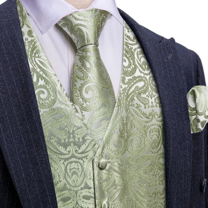 Barry. Wang 5pcs Mens Waistcoat Set Sage Green Floral Vest Necktie Bowtie Set sold by Barrywang