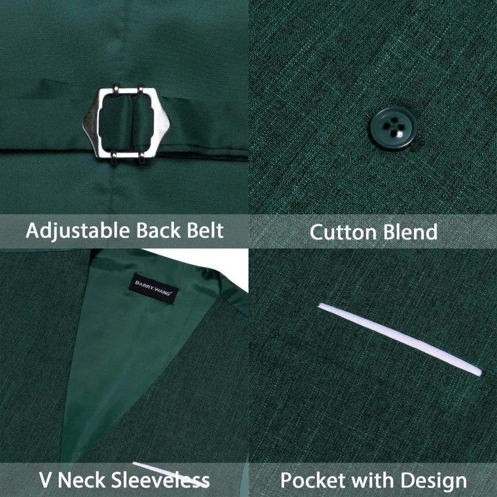 Barry Wang Linen Waistcoat Dark Green Vest for Men V-Neck Sleeveless Formal Vest sold by Barrywang product image thumbnail 4