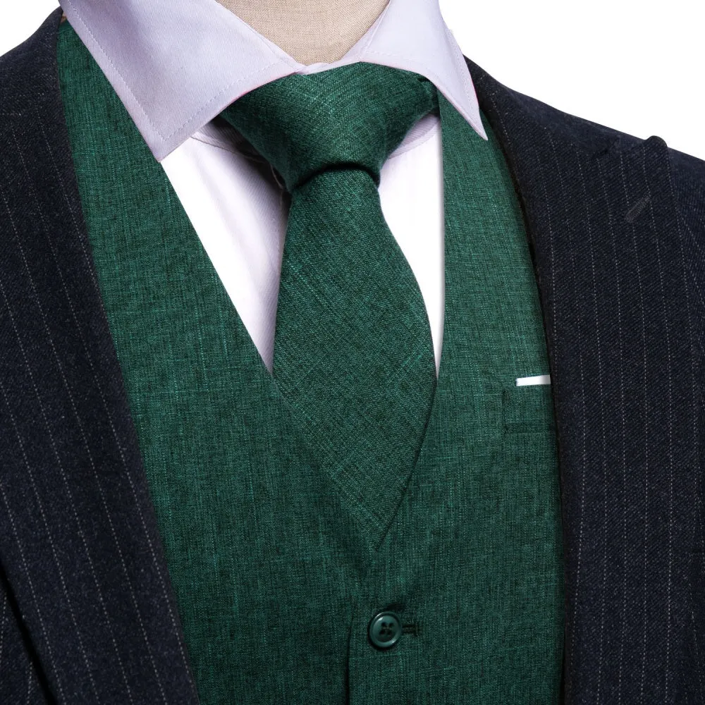 Barry Wang Linen Waistcoat Dark Green Vest for Men V-Neck Sleeveless Formal Vest sold by Barrywang