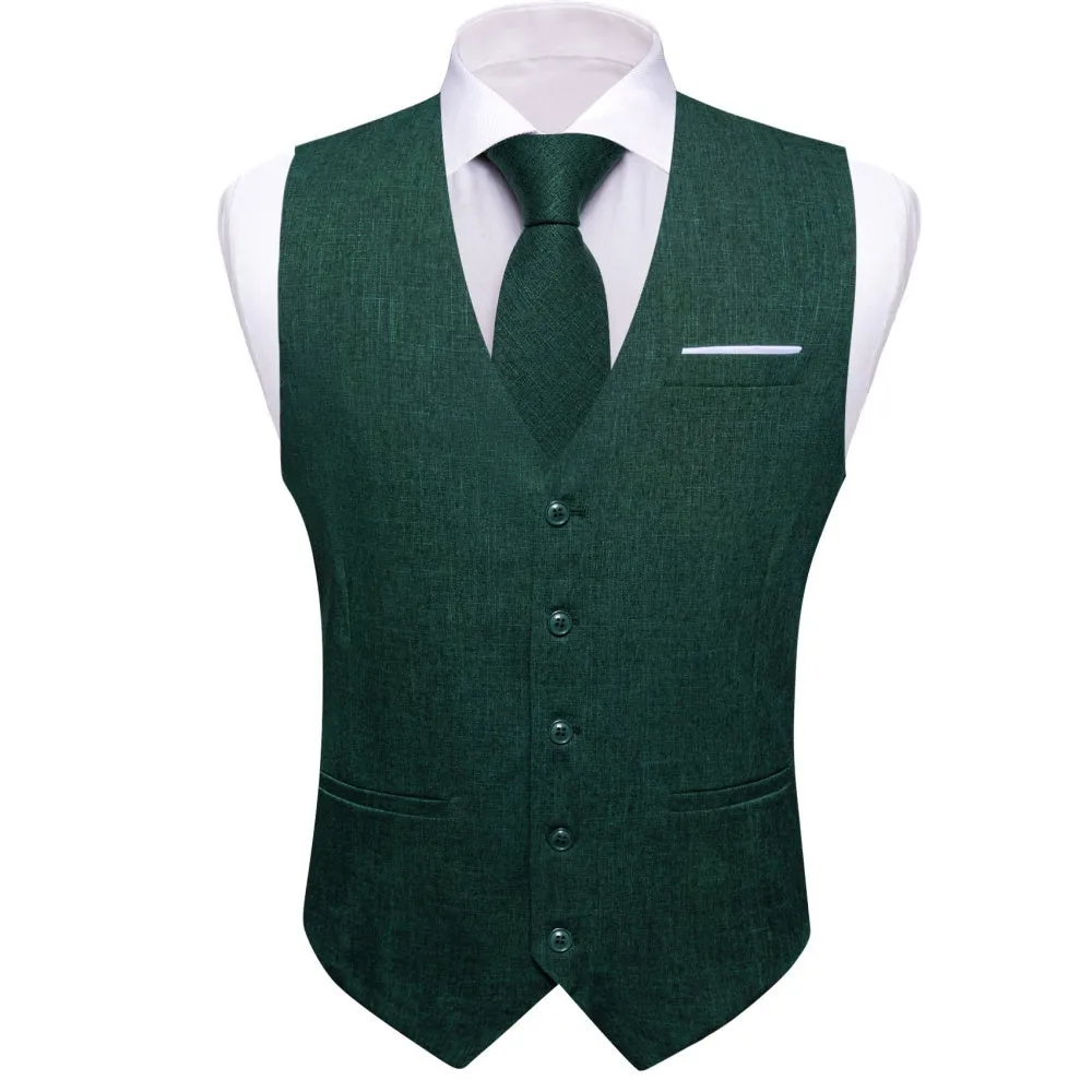 Barry Wang Linen Waistcoat Dark Green Vest for Men V-Neck Sleeveless Formal Vest sold by Barrywang product image thumbnail 2