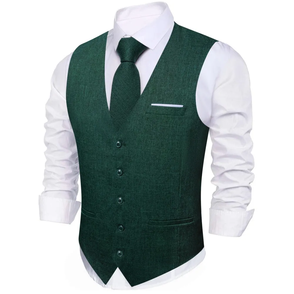 Barry Wang Linen Waistcoat Dark Green Vest for Men V-Neck Sleeveless Formal Vest sold by Barrywang product image thumbnail 3