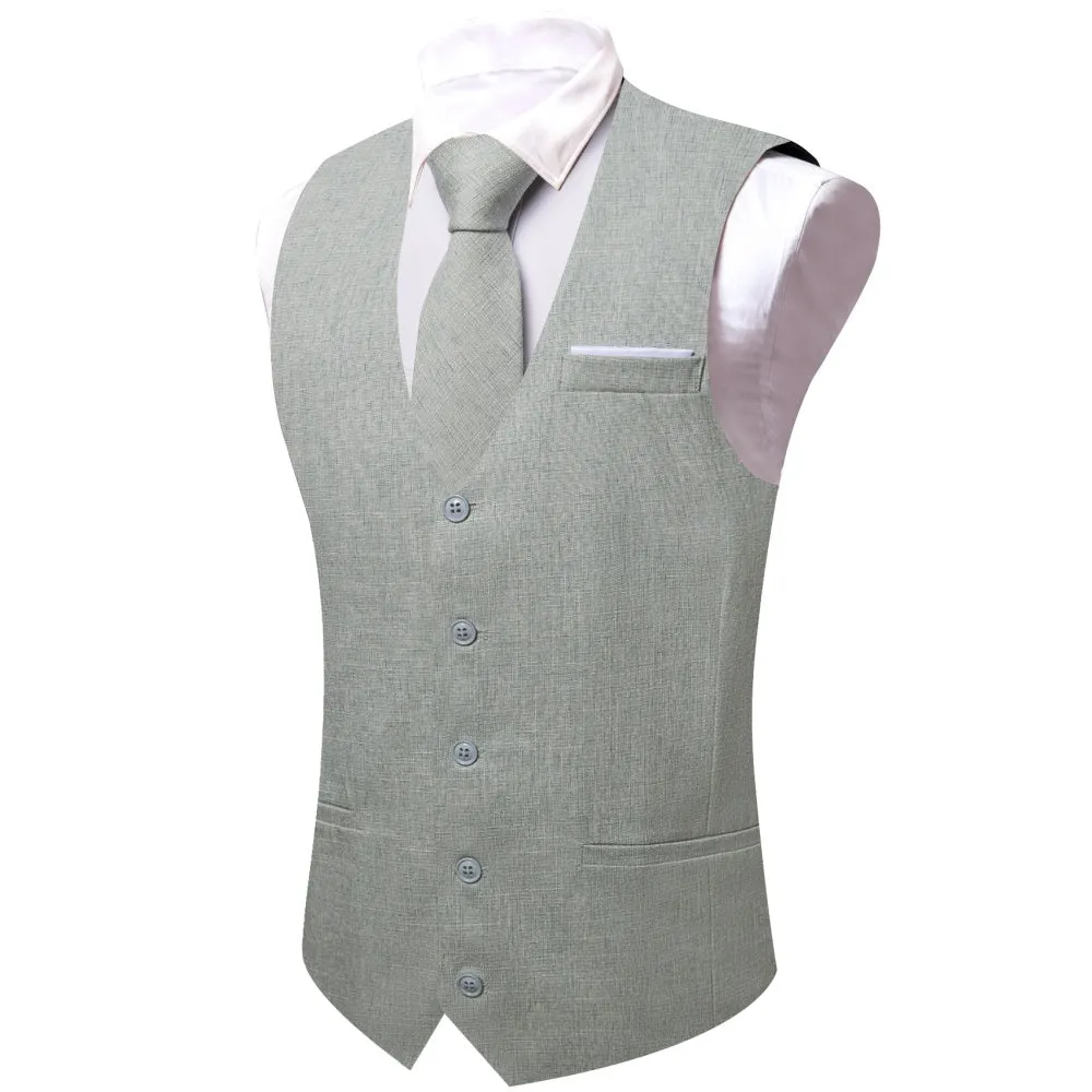 Barry. Wang Linen Vest for Men Sage Green Button Up Vest Necktie Set sold by Barrywang product image thumbnail 3