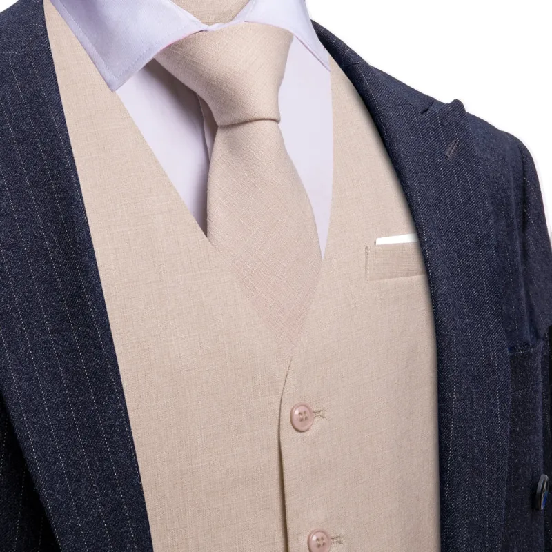 Barry. Wang Linen Wedding Vest Champagne Solid Men Button V-Neck Waistcoat sold by Barrywang