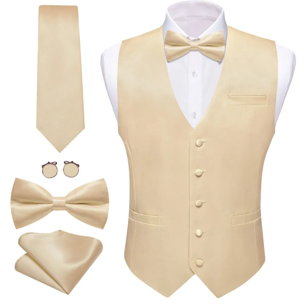 Barry. Wang 5pcs Mens Waistcoat Set Champagne Solid Vest Necktie Bowtie Set sold by Barrywang product image thumbnail 2