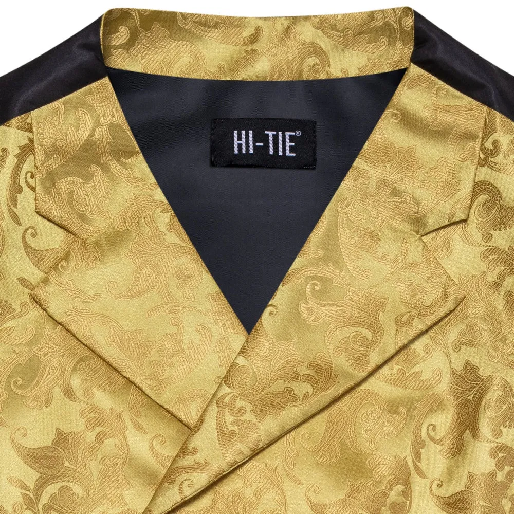 Barry. Wang Men's Yellow Golden Floral Silk Tie Vest Hanky Cufflinks Set sold by Barrywang product image thumbnail 4