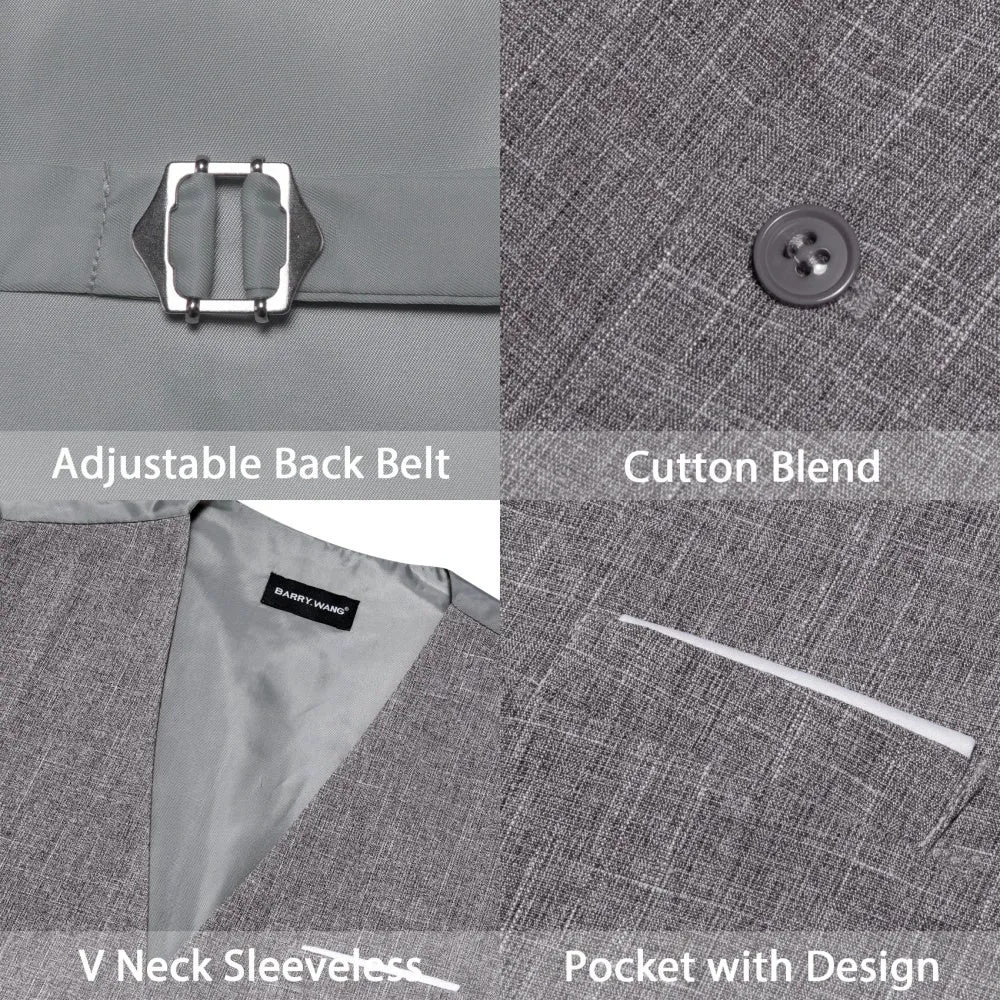 Barry. Wang Linen Waistcoat Grey Vest For Men V-Neck Sleeveless Formal Vest sold by Barrywang product image thumbnail 4