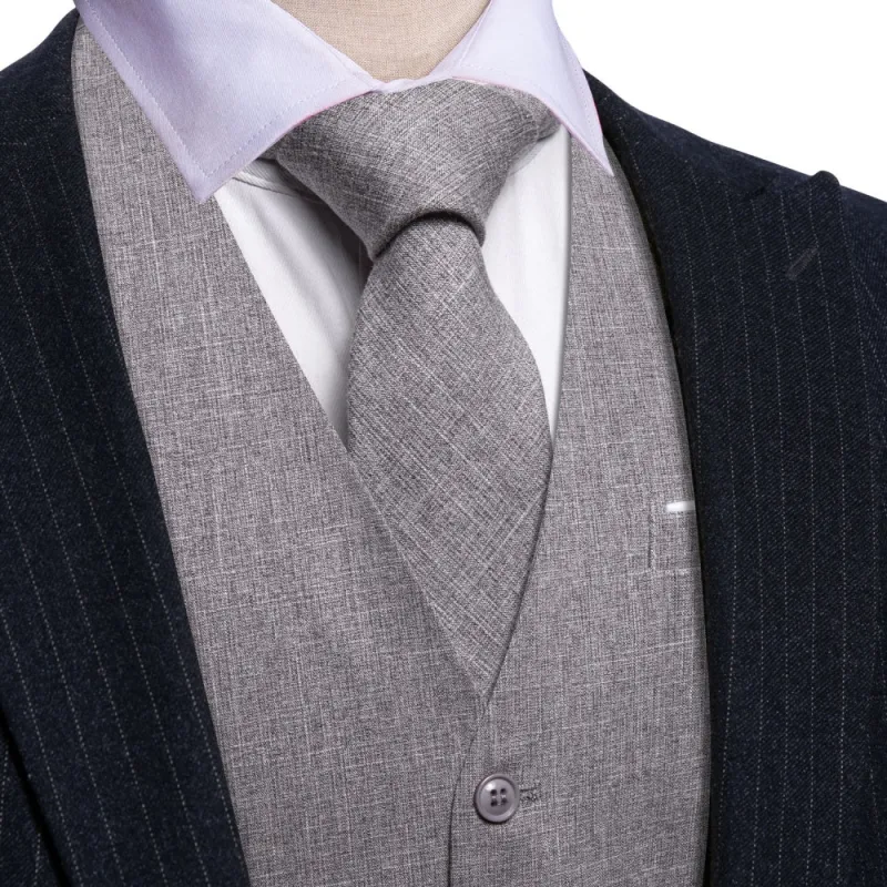 Barry Wang Linen Waistcoat Grey Vest For Men V-Neck Sleeveless Formal Vest sold by Barrywang