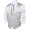 Barry. Wang Collarless Waistcoat Silver Solid Men's Silk Wedding Vest sold by Barrywang