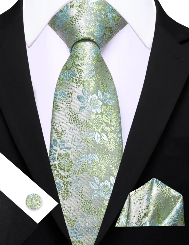 Barry. Wang Sage Green Floral Ties for Men Wedding Party Ties for Men Necktie Set sold by Barrywang