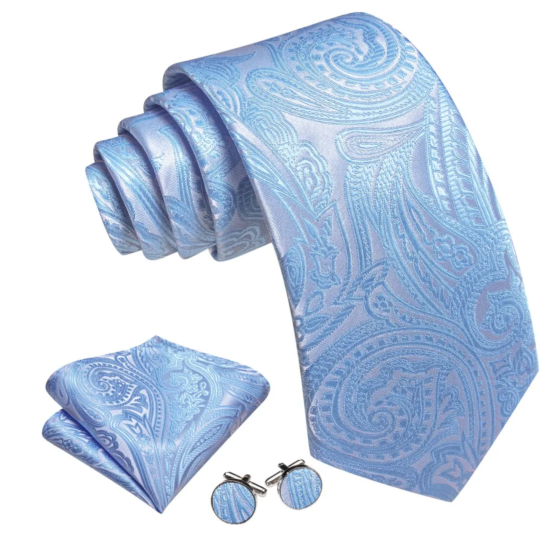 Barry. Wang Dodger Blue Floral Tie Mens Silk Tie Pocket Square Cufflinks Set sold by Barrywang product image thumbnail 3