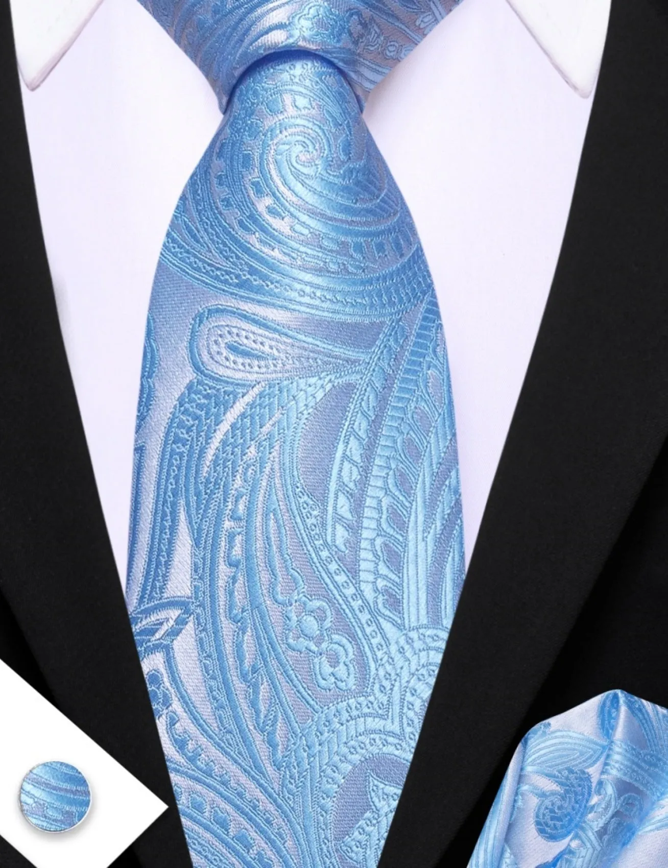 Barry. Wang Dodger Blue Floral Tie Mens Silk Tie Pocket Square Cufflinks Set sold by Barrywang