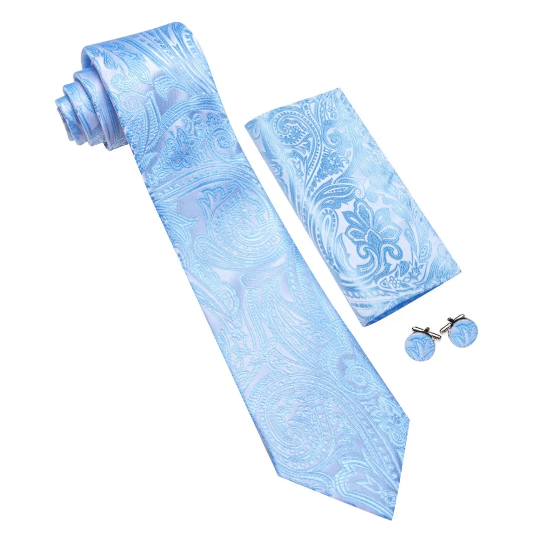 Barry. Wang Dodger Blue Floral Tie Mens Silk Tie Pocket Square Cufflinks Set sold by Barrywang product image thumbnail 2