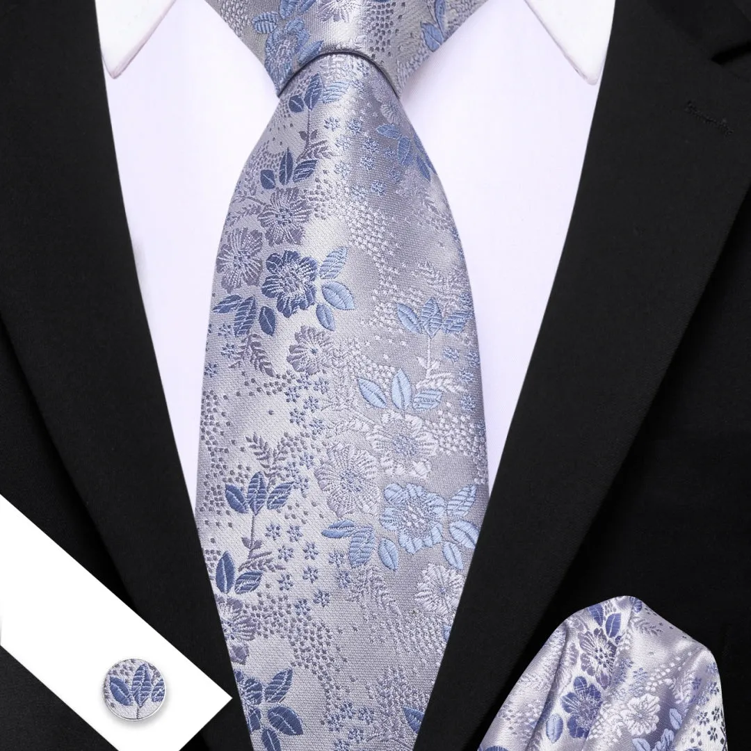 Barry. Wang Sage Green Floral Mens Ties Silk Necktie Pocket Square Cufflinks Set sold by Barrywang product image thumbnail 4