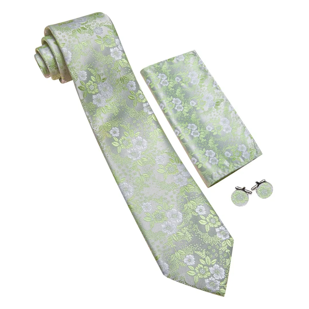 Barry. Wang Sage Green Floral Mens Ties Silk Necktie Pocket Square Cufflinks Set sold by Barrywang product image thumbnail 2