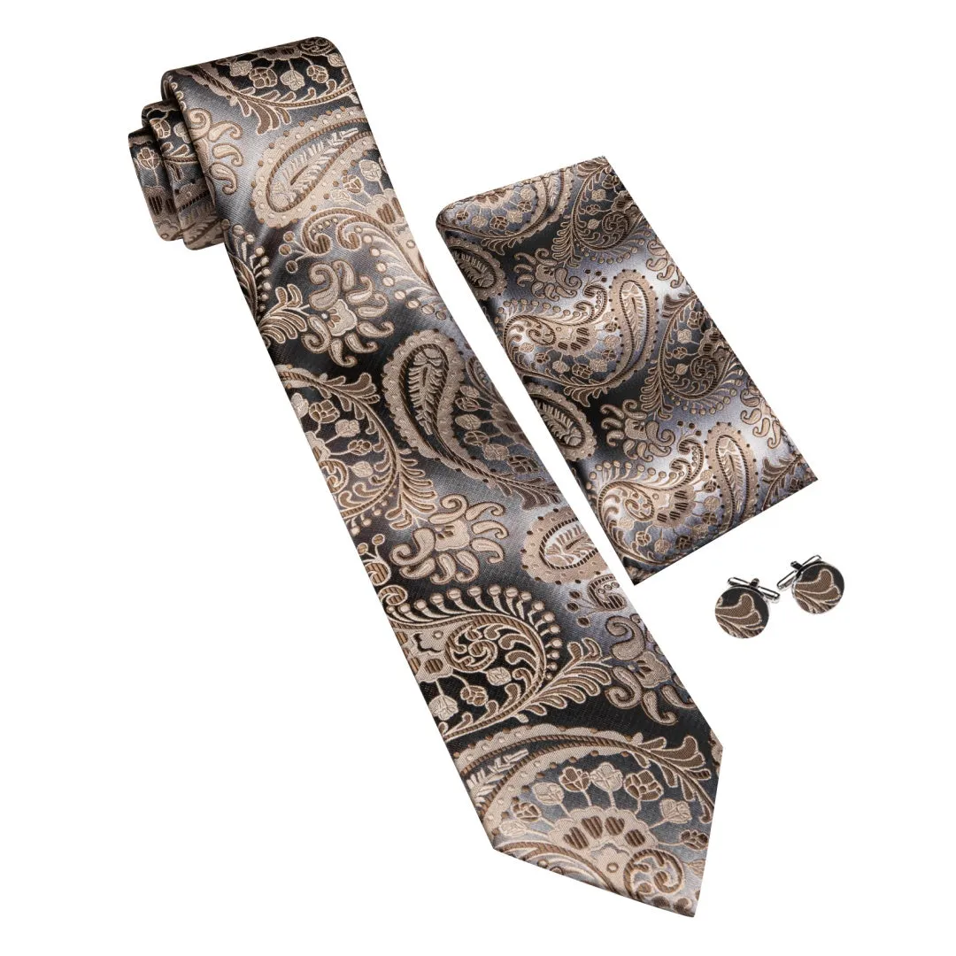 Barry. Wang Cream Blue Paisley Tie Mens Silk Tie Pocket Square Cufflinks Set sold by Barrywang product image thumbnail 3