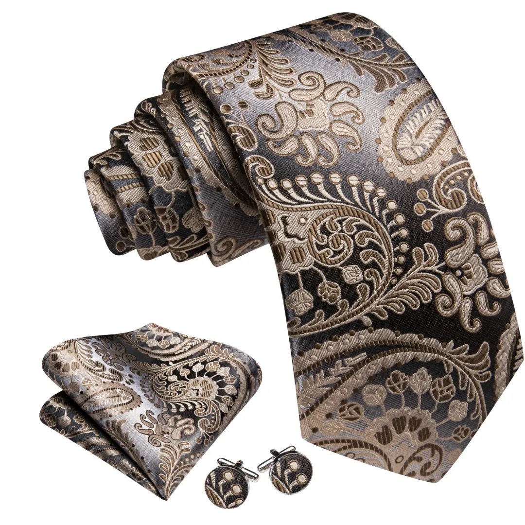 Barry. Wang Cream Blue Paisley Tie Mens Silk Tie Pocket Square Cufflinks Set sold by Barrywang product image thumbnail 2