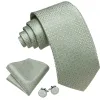 Barry Wang Sage Green Plaid Novelty Tie Mens Silk Tie Pocket Square Cufflinks Set sold by Barrywang