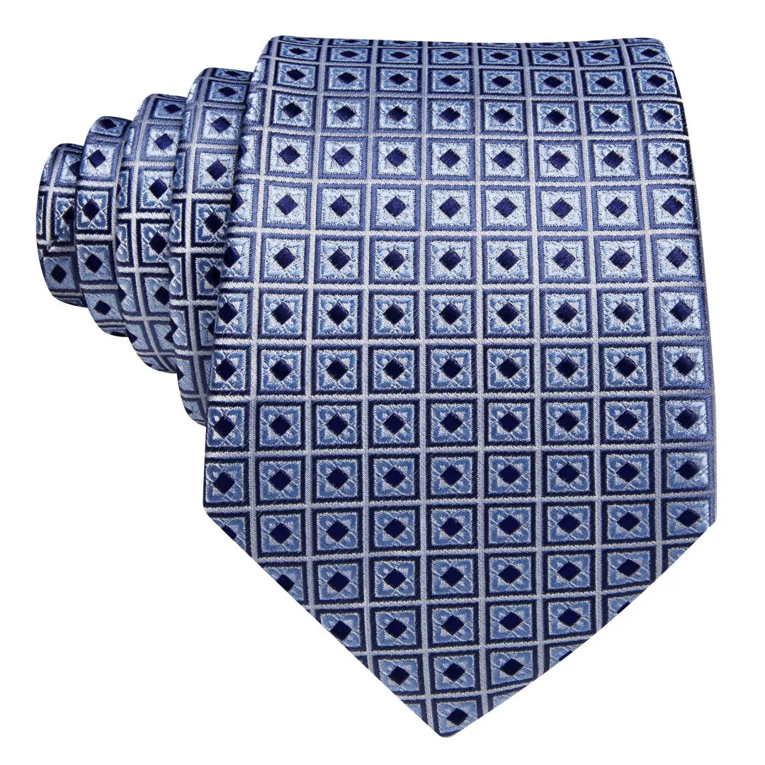 Barry. Wang Blue Plaid Novelty Tie Mens Silk Tie Pocket Square Cufflinks Set sold by Barrywang product image thumbnail 3