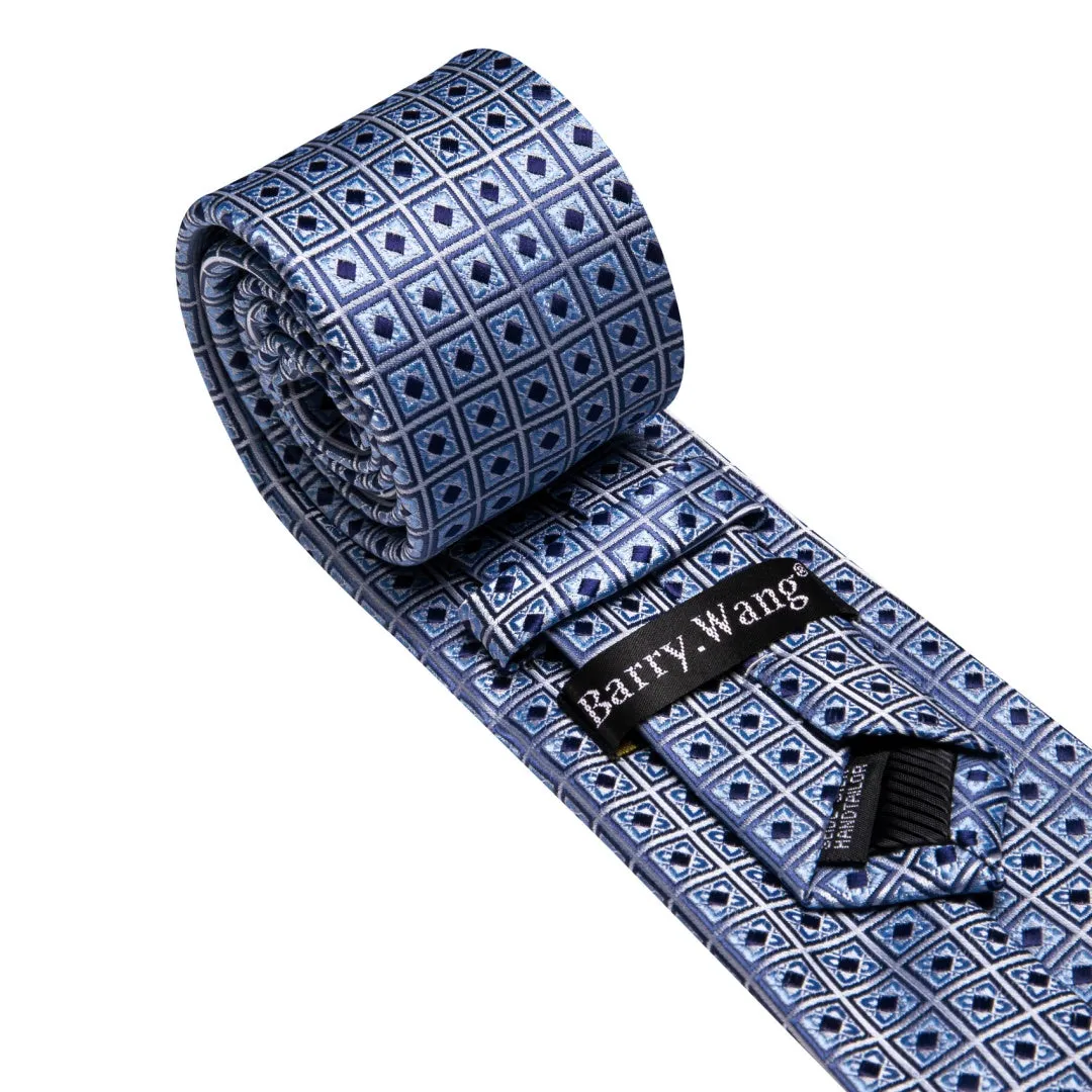 Barry. Wang Blue Plaid Novelty Tie Mens Silk Tie Pocket Square Cufflinks Set sold by Barrywang product image thumbnail 4
