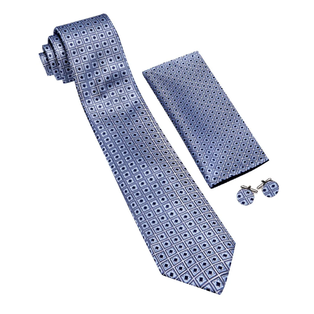 Barry. Wang Blue Plaid Novelty Tie Mens Silk Tie Pocket Square Cufflinks Set sold by Barrywang product image thumbnail 2