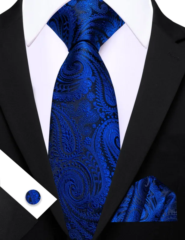 Barry. Wang Blue Tie Paisley Ties for Men Wedding Party Necktie Set sold by Barrywang