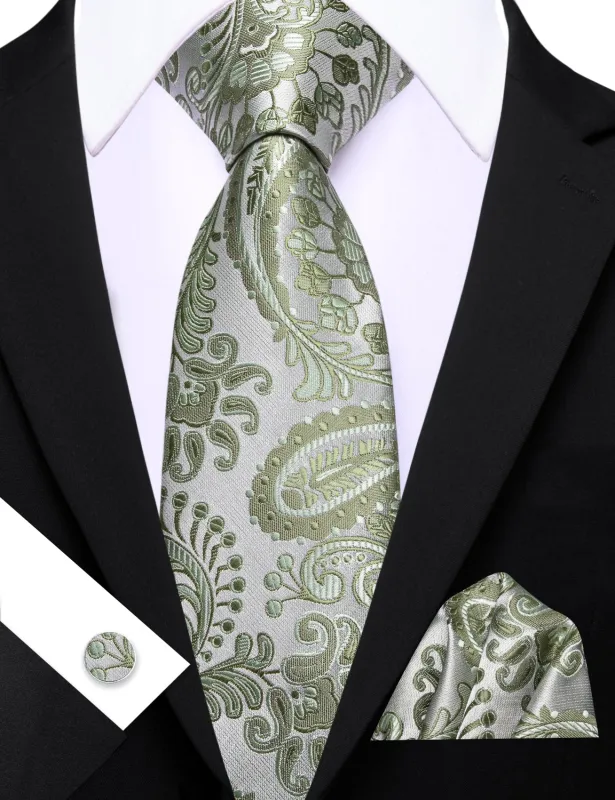 Barry. Wang Sage Green Tie Paisley Ties for Men Wedding Party Tie Set sold by Barrywang
