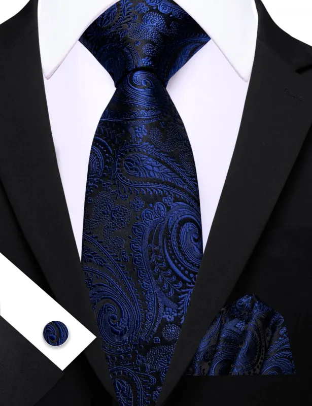 Barry. Wang Dark Blue Tie Paisley Ties for Men Wedding Party Ties for Men Necktie Set sold by Barrywang