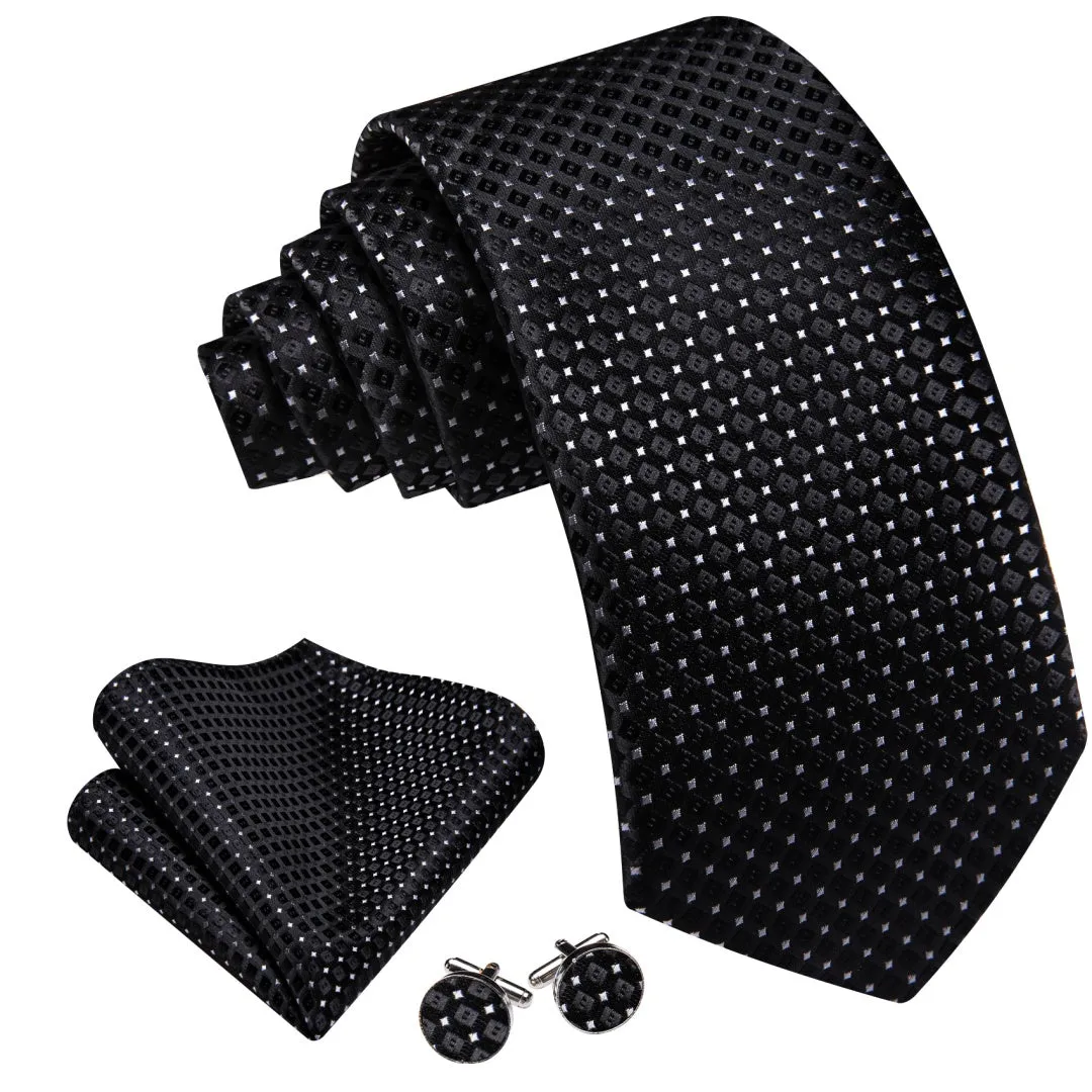 Barry. Wang Black Tie Plaid and Polka Dots Silk Tie Pocket Square Cufflinks Set for Men sold by Barrywang product image thumbnail 2
