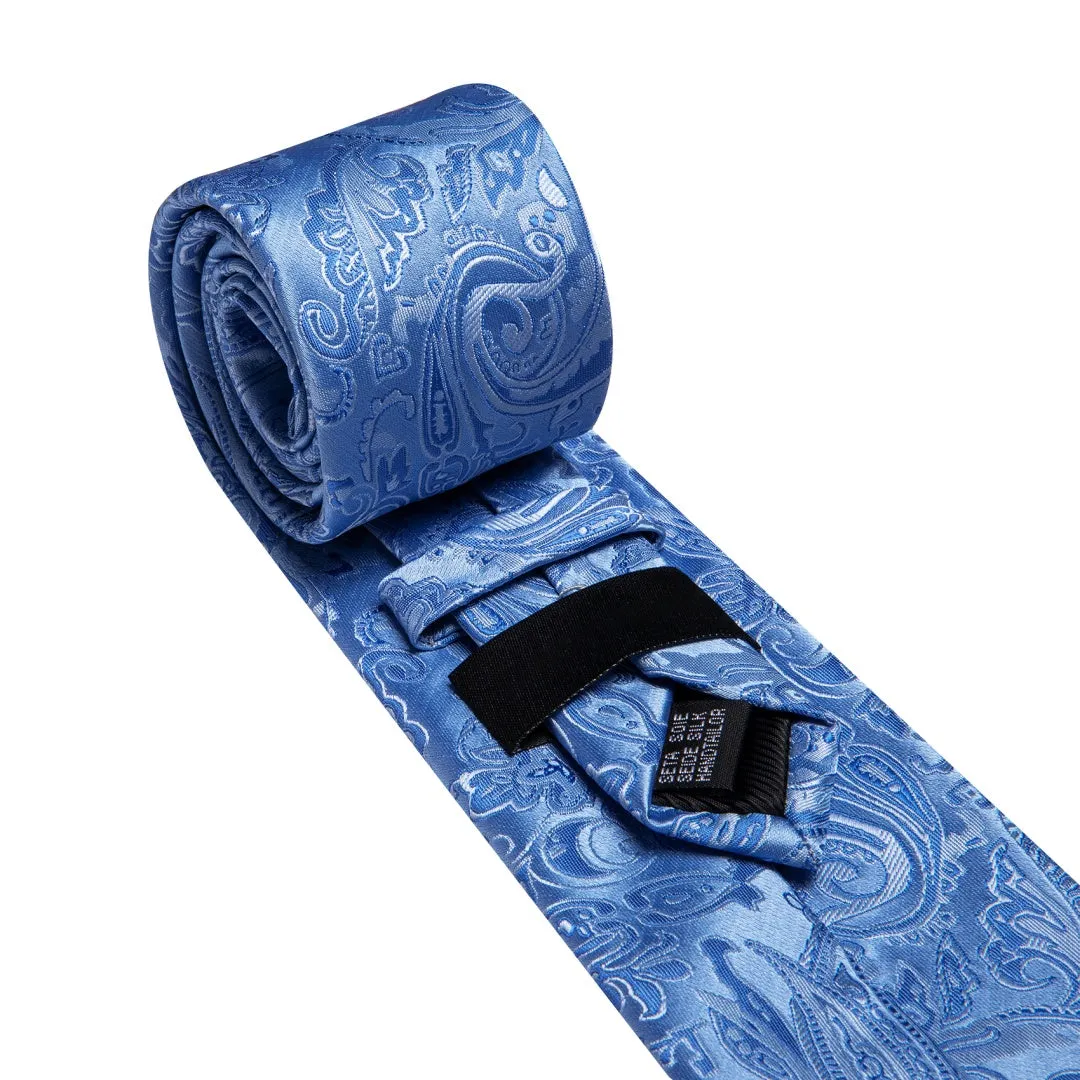 Barry. Wang Blue Paisley Tie Silk Tie Pocket Square Cufflinks Set for Men sold by Barrywang product image thumbnail 4